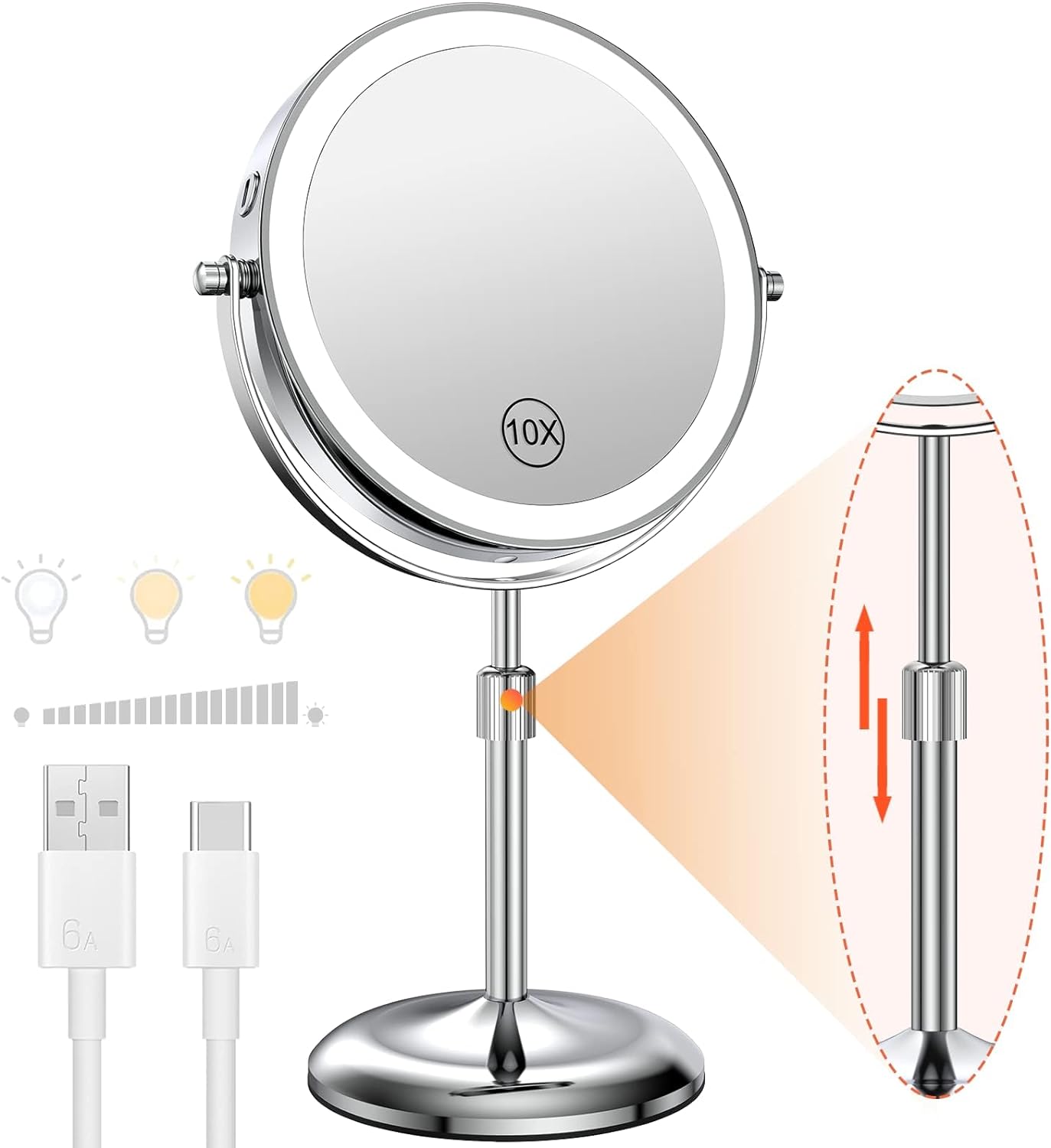 Beauty Makeup Light - 8-дюймовое зеркало для макияжа со световой